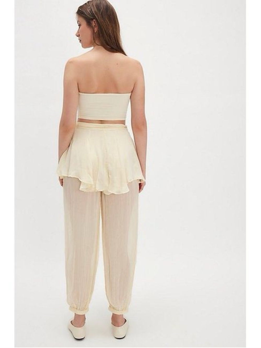Free People Tongue Tied Ivory Butter Yellow Sheer Ballet Balloon Pants NEW - Picture 3 of 7